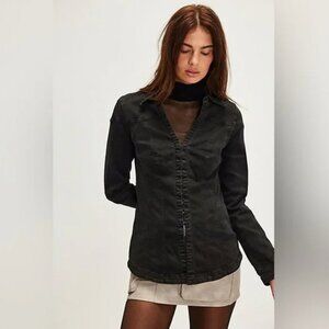 NEW Free People Kenny Slim Tunic Top Black Y2K Denim Fitted Corset Jacket S